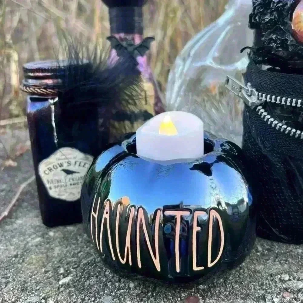 NEW Set of (3)Rae Dunn BOO/SPOOKY/HAUNTED pumpkin candle Holders WITHOUT candles